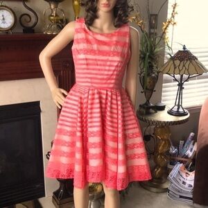 Danny & Nicole Lace & Satin Coral Sleeveless Dress